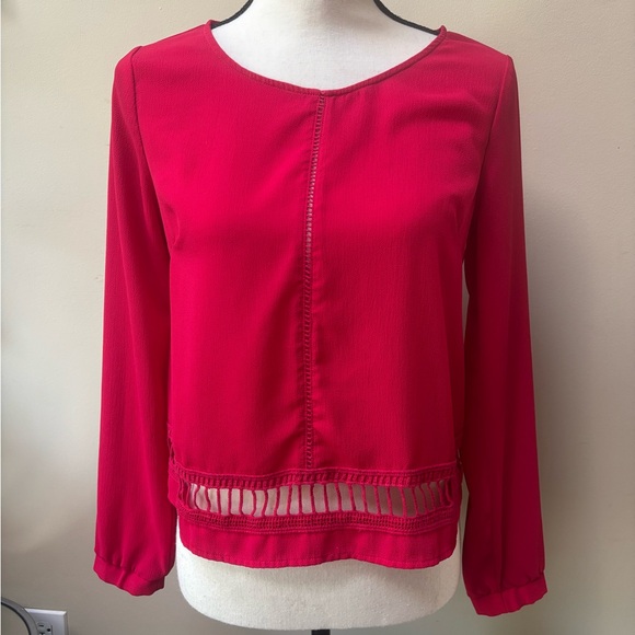 Lush Chili Pepper Red Blouse Long Sleeve Blouse - Picture 1 of 8